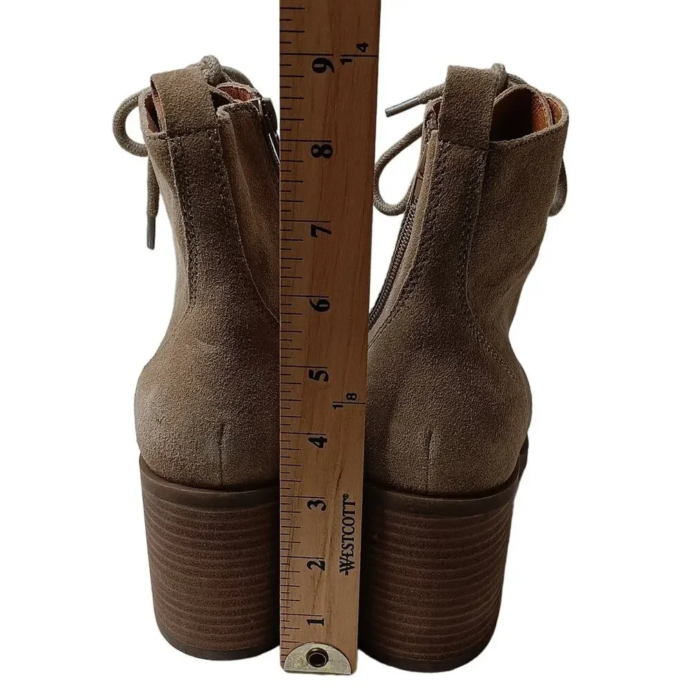 Lucky Brand Wadil Stone Taupe‎ Suede Leather Lace up Combat Ankle Boots Booties